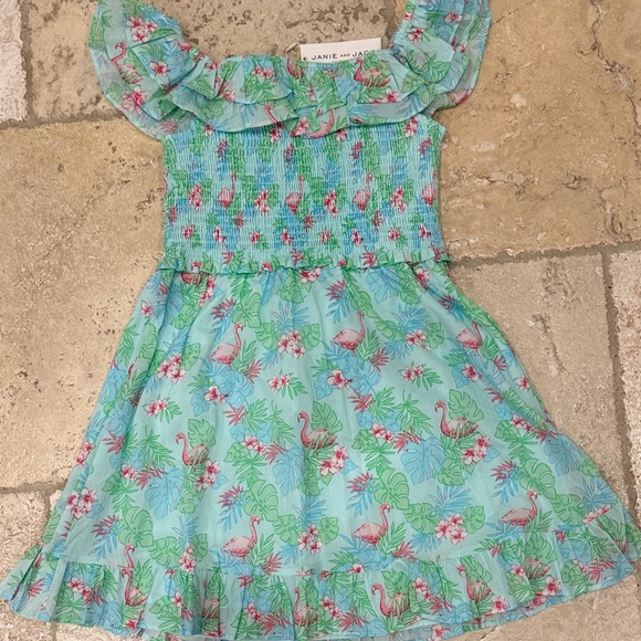 Janie and Jack Aqua Flamingo Print Dress Size 8 - Picture 1 of 4